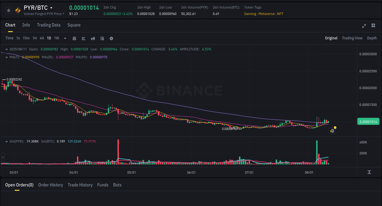 Trading insight: PYR pump report from Binance, 11 August 2025, 11:07