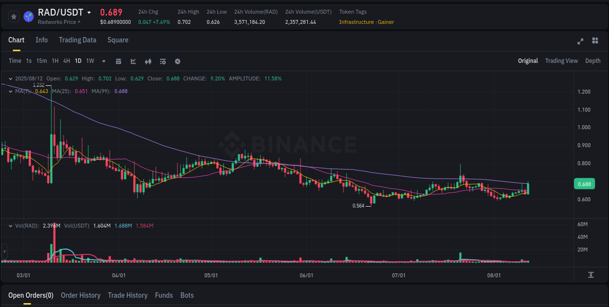 Learn about the RAD price movement analysis from Binance, 12 August 2025, 13:22 RAD trading report showing pump trends on Binance, 12 August 2025, 13:22