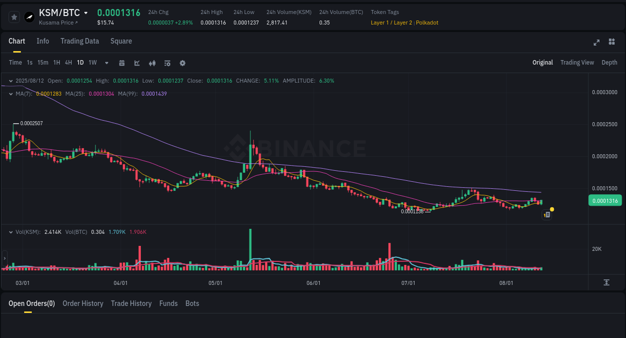 Price action study: KSM bullish surge on Binance, 12 August 2025, 18:59 Market sentiment: KSM bullish trend on Binance, 12 August 2025, 18:59