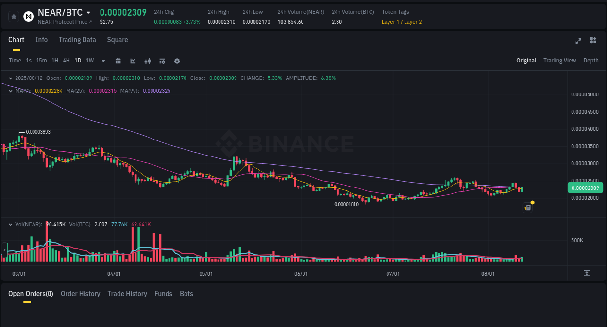 Market pulse: NEAR price acceleration on Binance, 12 August 2025, 19:38