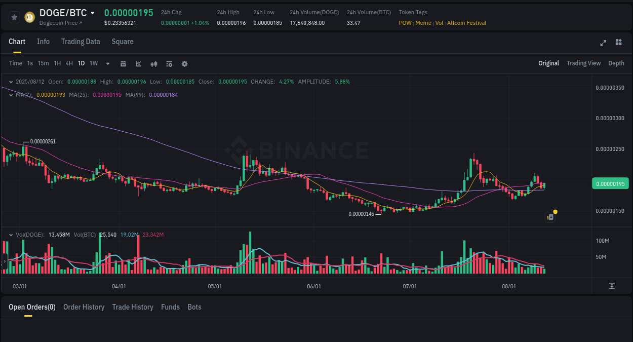 Price action study: DOGE bullish surge on Binance, 12 August 2025, 20:30 DOGE price surge report from Binance, timestamp: 12 August 2025, 20:30