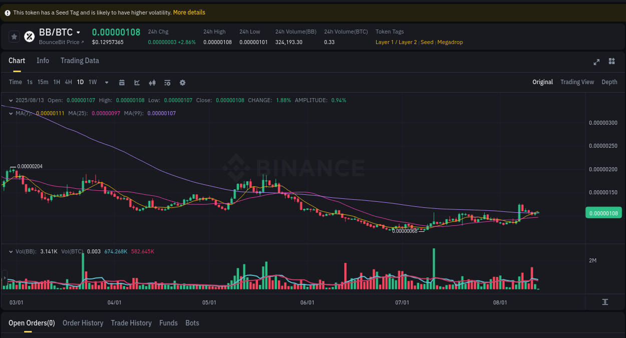 Volume analysis: Examine BB pump on Binance at 13 August 2025, 02:21 Binance pump data for BB at 13 August 2025, 02:21