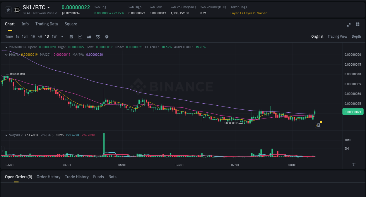 View the report of SKL pump on Binance at 13 August 2025, 02:37 Crypto momentum report: SKL surge on Binance, 13 August 2025, 02:37