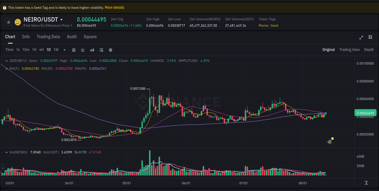 Detailed analysis of NEIRO's price surge on Binance, 13 August 2025, 05:01