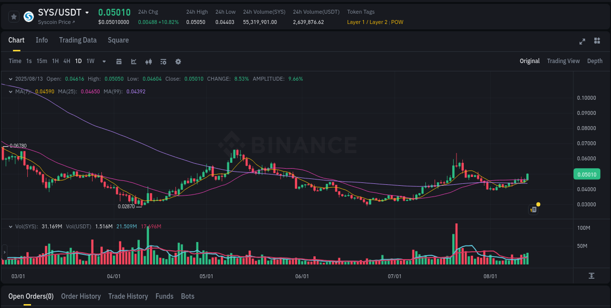 Market insights: SYS on Binance at 13 August 2025, 10:06
