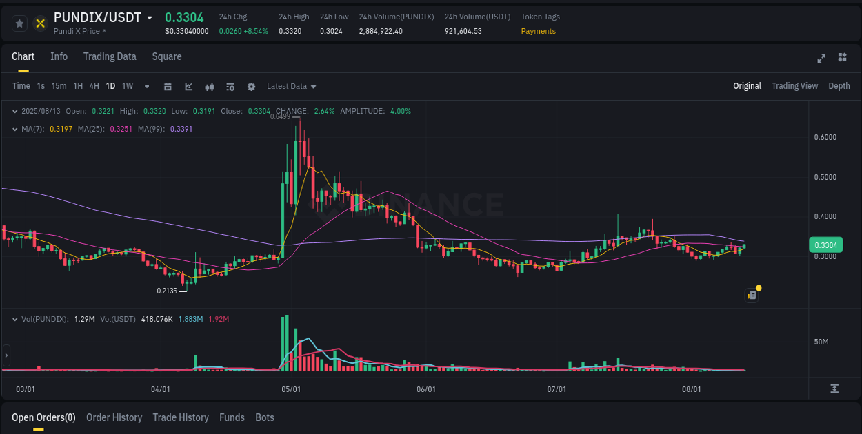 Trading data insight: PUNDIX pump report from Binance, 13 August 2025, 12:11