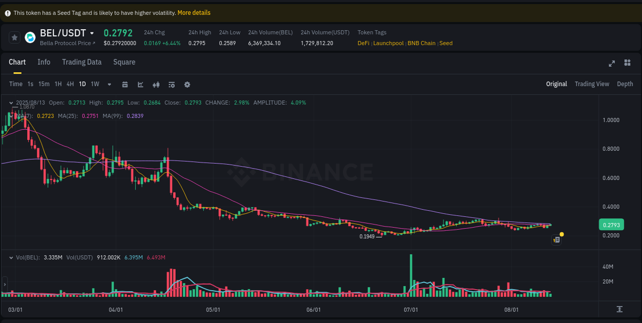 Risk management: BEL trading analysis on Binance, 13 August 2025, 15:32