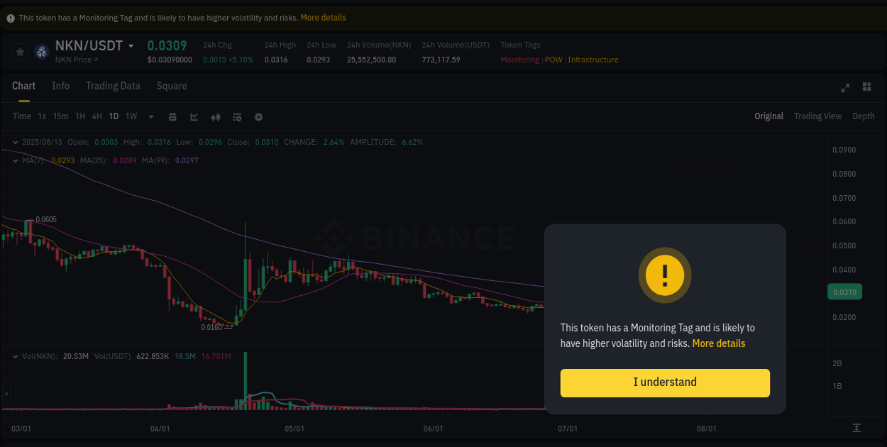 Crypto trading report: NKN pump on Binance, 13 August 2025, 18:23