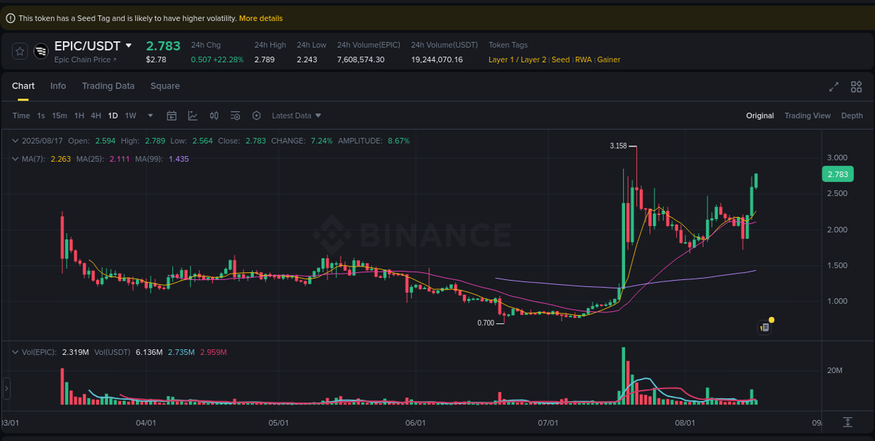 Detailed analysis of EPIC's price surge on Binance, 17 August 2025, 11:53