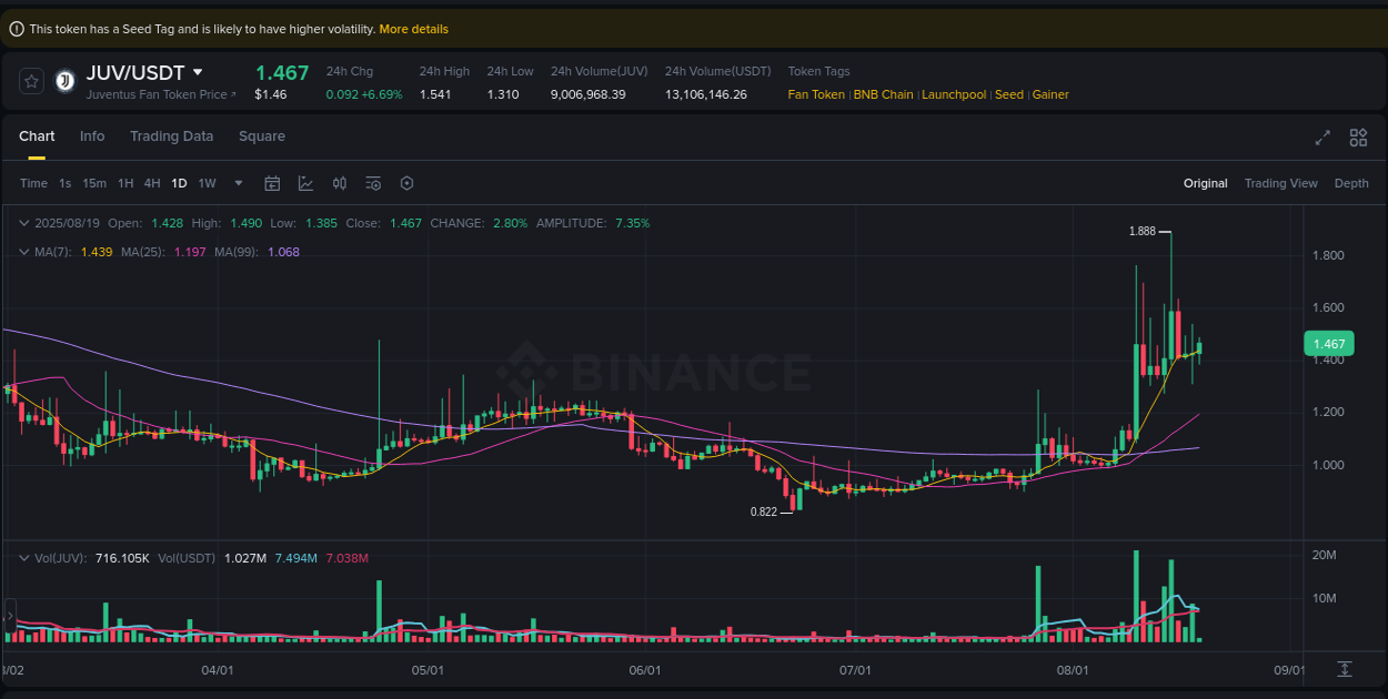 Trading insight: JUV pump report from Binance, 19 August 2025, 07:19