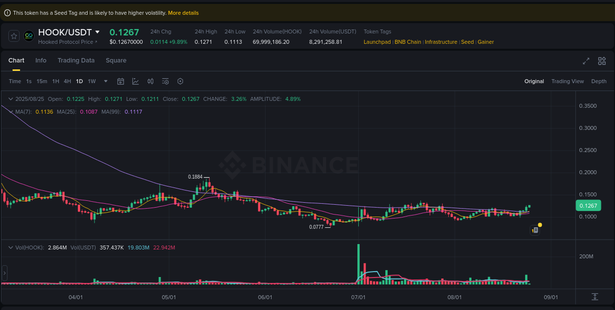 Crypto pump report: Dive into HOOK on Binance, 25 August 2025, 02:09 Crypto pump report: HOOK on Binance, 25 August 2025, 02:09