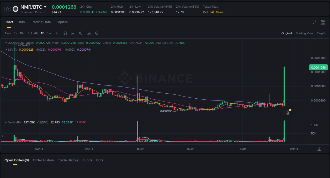 Real-time report of NMR pump on Binance, 27 August 2025, 01:18 Price discovery: NMR rally report from Binance, 27 August 2025, 01:18