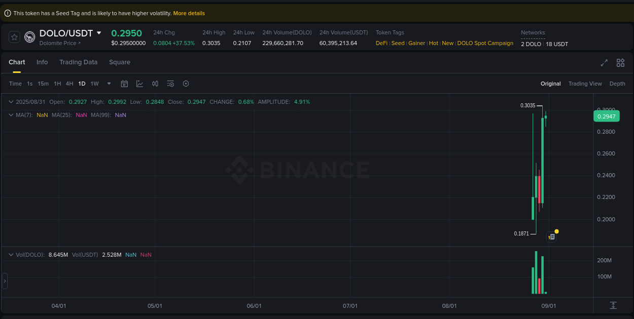Trading insight: DOLO pump report from Binance, 31 August 2025, 03:32 Trading insight: DOLO pump report from Binance, 31 August 2025, 03:32