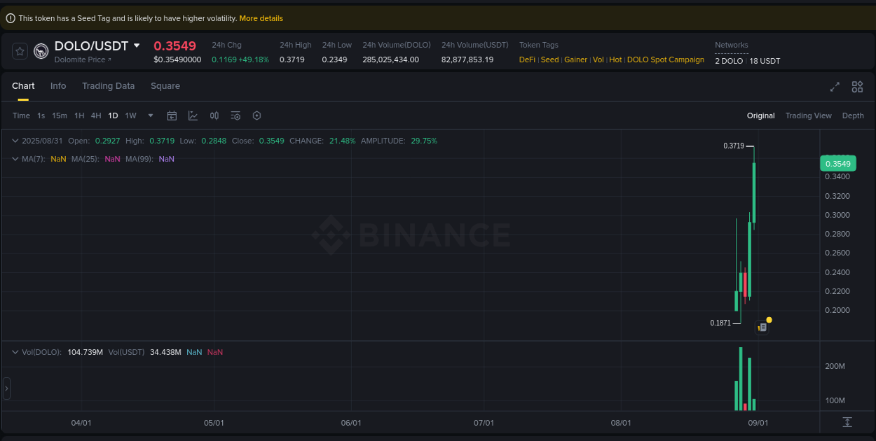 Gain insights into DOLO's pump activity on Binance, 31 August 2025, 10:44 Detailed analysis of DOLO's price surge on Binance, 31 August 2025, 10:44