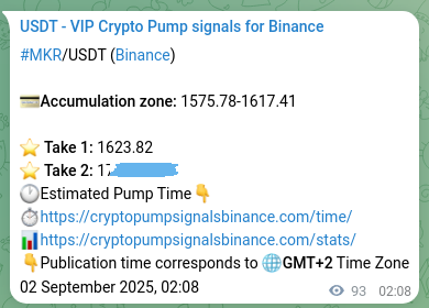 Crypto trading signal proof: MKR pump on Binance, 02 September 2025, 04:40 Crypto trading signal proof: MKR pump on Binance, 02 September 2025, 04:40