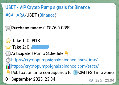Crypto pump signal analytics for SAHARA on Binance, 02 September 2025, 05:15 Crypto pump signal analytics for SAHARA on Binance, 02 September 2025, 05:15