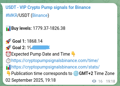 Verify the crypto pump signal confirmation for MKR on Binance, 02 September 2025, 19:44 Crypto pump signal confirmation: MKR on Binance, 02 September 2025, 19:44