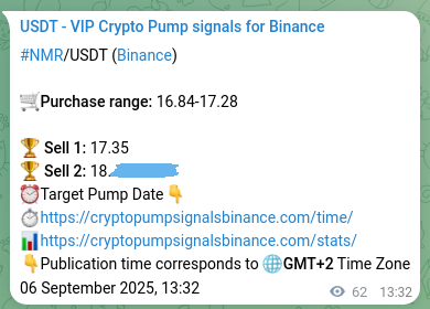 Real-time proof of NMR pump signal on Binance, 06 September 2025, 15:15