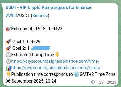 Crypto trading signal verification: WLD pump on Binance, 06 September 2025, 23:53