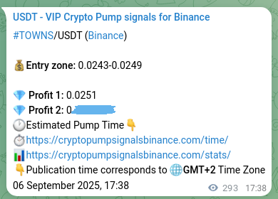 Check out the Binance pump signal proof for TOWNS on 07 September 2025, 01:40 Binance pump signal proof for TOWNS on 07 September 2025, 01:40