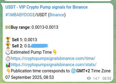 Verify the crypto signal proof for 1MBABYDOGE on Binance, 07 September 2025, 12:52 Crypto signal proof: 1MBABYDOGE pump on Binance, 07 September 2025, 12:52