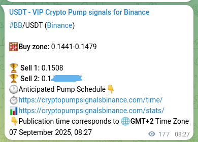 Confirm the trading signal for BB pump on Binance at 07 September 2025, 13:15 Trading signal confirmation: BB pump on Binance at 07 September 2025, 13:15