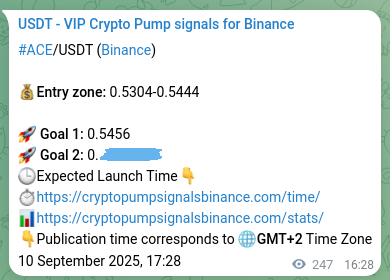 Crypto pump signal proof: Verify ACE on Binance, 11 September 2025, 00:20 Crypto pump signal proof: ACE on Binance, 11 September 2025, 00:20