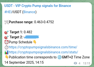 View the proof of HEI pump signal on Binance at 14 September 2025, 14:20 Proof of HEI pump signal on Binance at 14 September 2025, 14:20