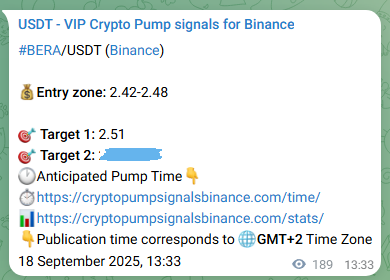 Trading signal proof: BERA pump from Binance, 18 September 2025, 18:52 Trading signal proof: BERA pump from Binance, 18 September 2025, 18:52