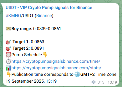 Crypto market signal proof: KMNO pump on Binance, 19 September 2025, 22:04