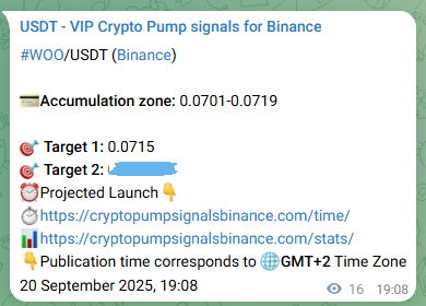 Signal verification: WOO pump on Binance at 20 September 2025, 19:38
