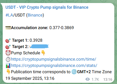 Signal verification: LA pump on Binance at 21 September 2025, 11:35
