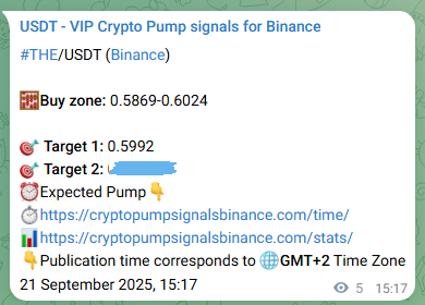 Real-time proof of THE pump signal on Binance, 21 September 2025, 15:26