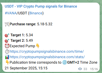 Verification image for VANA pump signal on Binance at 21 September 2025, 16:15