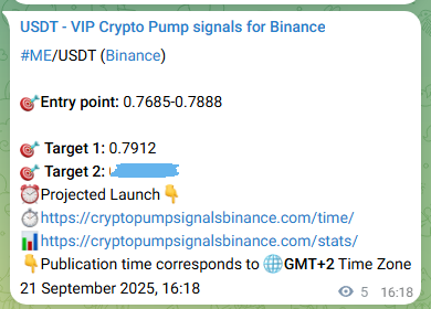 ME pump signal confirmation from Binance, timestamp: 21 September 2025, 16:20