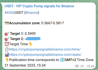 Authenticated AVA pump signal on Binance, 21 September 2025, 16:31