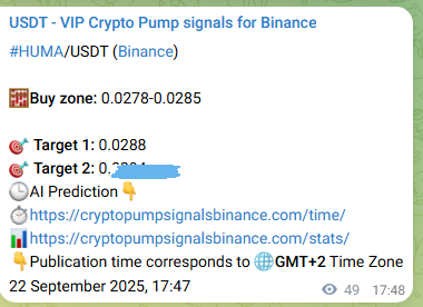 Binance exchange signal proof for HUMA, 22 September 2025, 19:08 Binance exchange signal proof for HUMA, 22 September 2025, 19:08