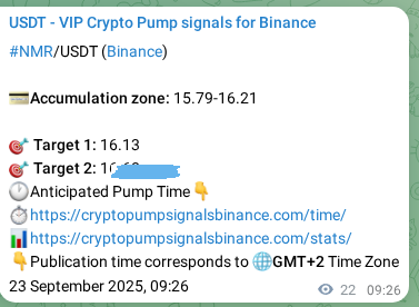 Binance pump signal proof for NMR on 23 September 2025, 10:01