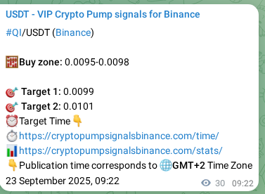Trading signal proof: QI pump from Binance, 23 September 2025, 10:12