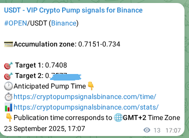 Crypto trading signal confirmation: OPEN pump on Binance, 23 September 2025, 17:29