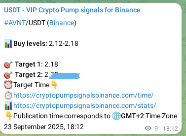 Trading signal proof for AVNT on Binance, 23 September 2025, 18:28
