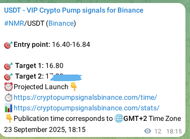 Crypto signal verification: NMR on Binance, 23 September 2025, 18:34