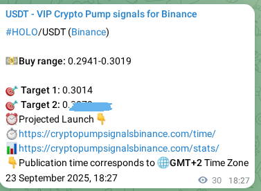 Execution validation: HOLO pump signal timing on Binance, 23 September 2025, 19:22