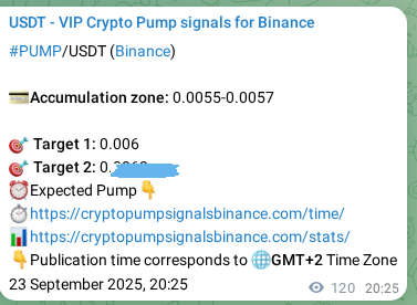 Binance trading signal proof for PUMP pump, 23 September 2025, 23:44
