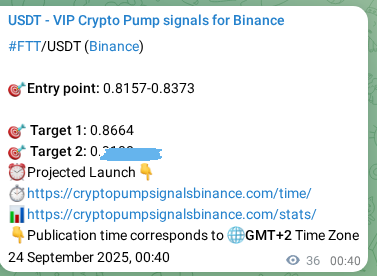 Crypto pump signal proof: FTT on Binance, 24 September 2025, 01:41
