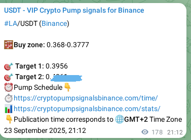 Binance trading signal proof for LA pump, 24 September 2025, 02:06