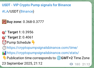 Trading signal proof: LA pump from Binance, 24 September 2025, 02:10