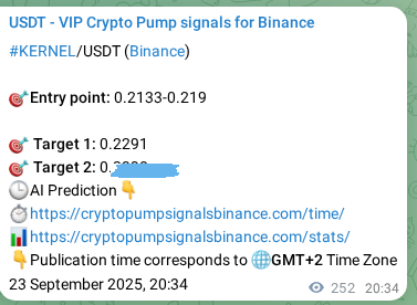 Binance exchange signal proof for KERNEL, 24 September 2025, 03:35