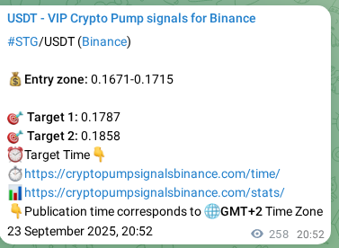 Authenticated STG pump signal on Binance, 24 September 2025, 04:02