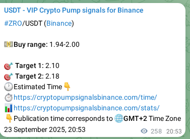 Crypto signal proof: ZRO pump on Binance, 24 September 2025, 04:04